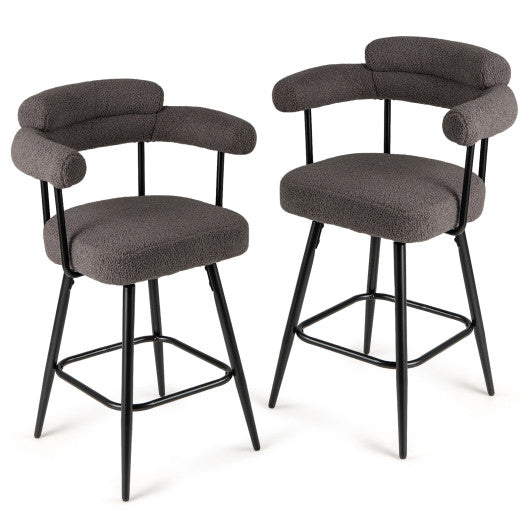 Swivel Bar Stool Set of 2 Counter Height Chairs with Curved Back and Arms-Grey