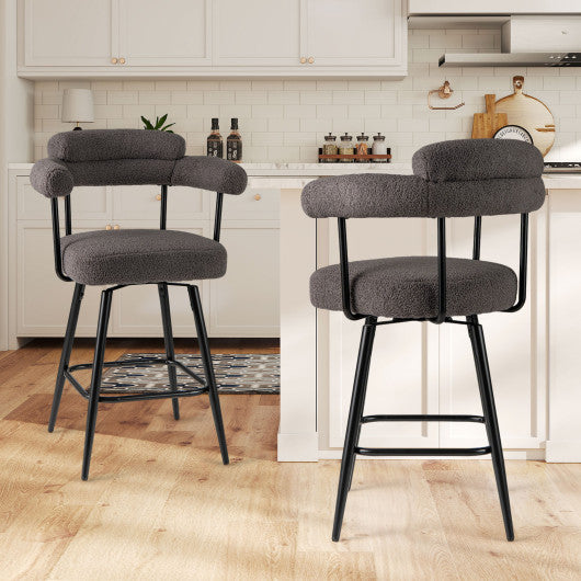 Swivel Bar Stool Set of 2 Counter Height Chairs with Curved Back and Arms-Grey