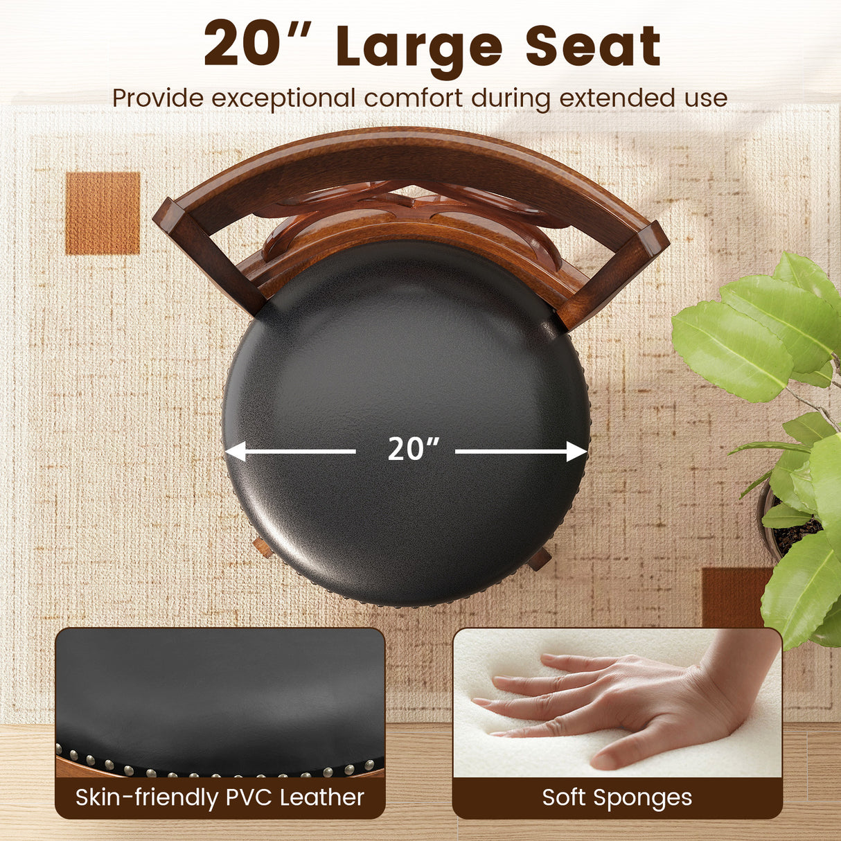 Swivel Bar Stools Set of 2 with High Backrest and Wood Frame-29 Inches