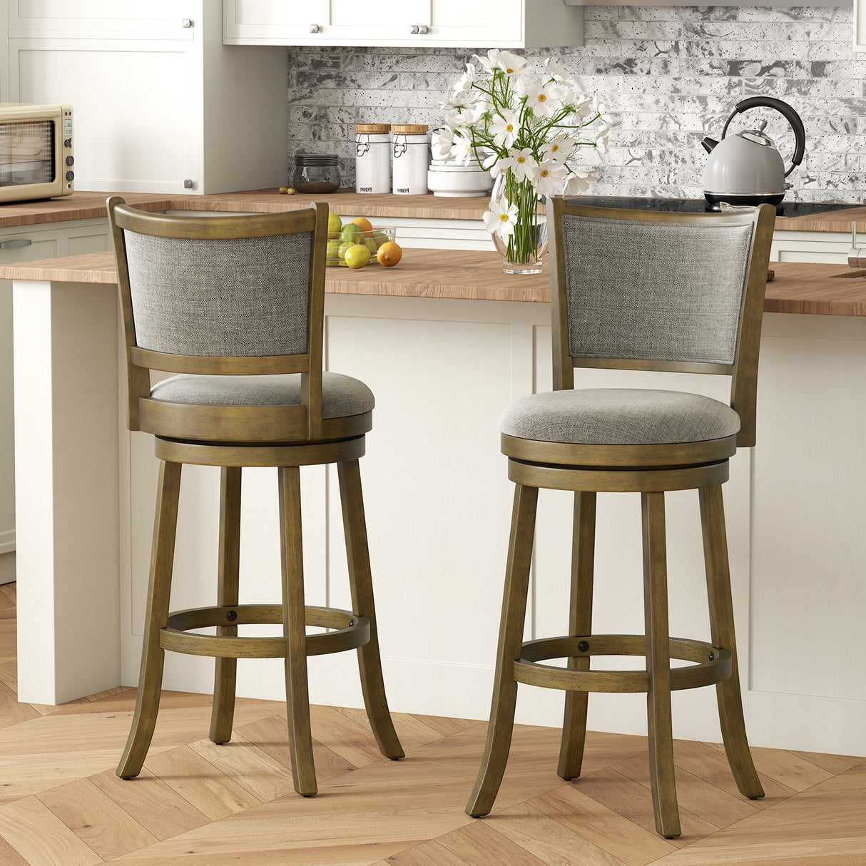 Swivel Bar Stools Set of 2 with Soft-padded Back and Seat-L