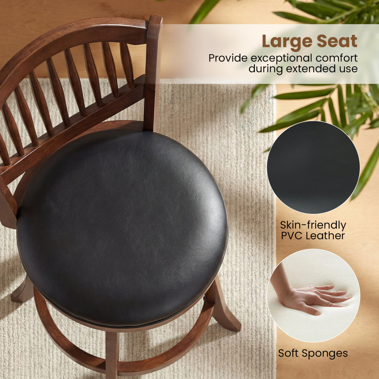 Swivel Bar Stools Set of 2 with Backrest and Wood Frame-25 Inches