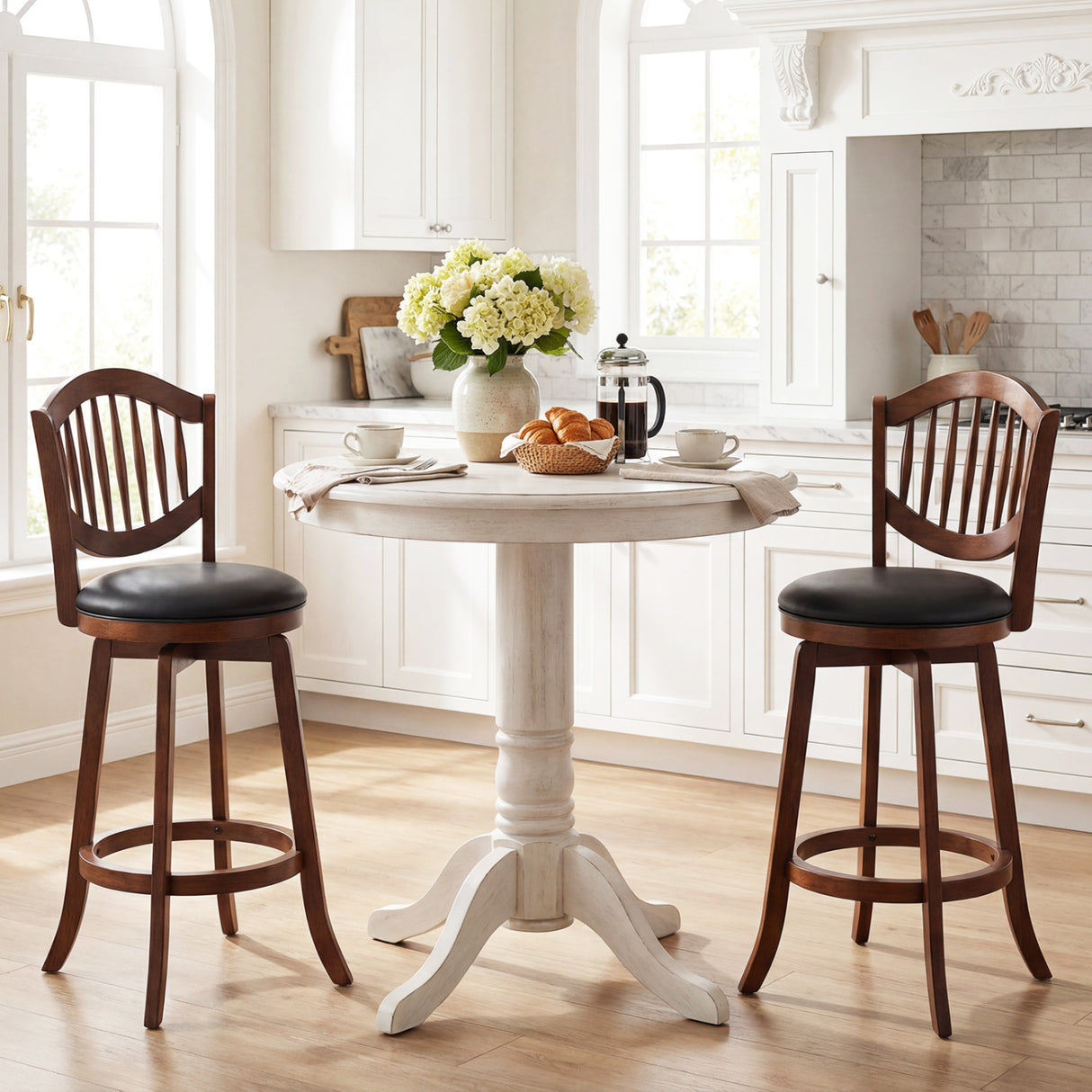 Swivel Bar Stools Set of 2 with Backrest and Wood Frame-30 Inches