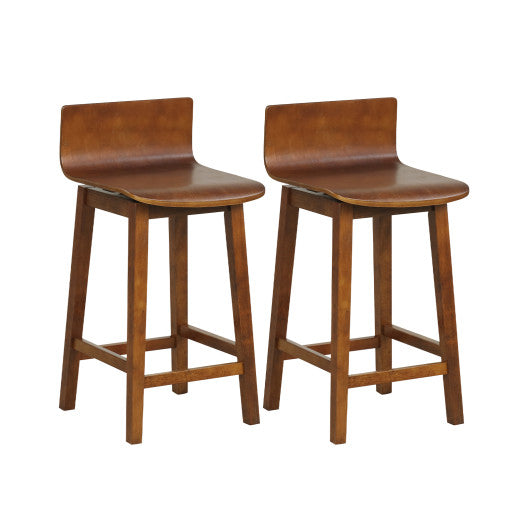 24.5 Inch Swivel Wooden Bar Stools Set of 2 with Rubber Wood Legs and Low Back-Walnut