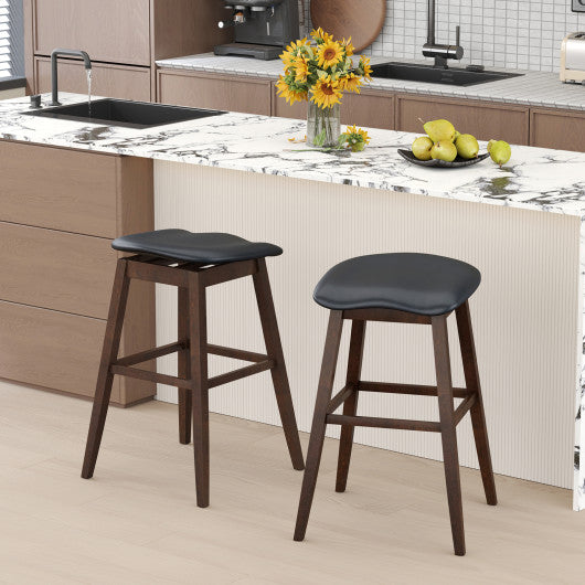 Swivel Bar Stools Set of 2 with Padded Contoured Seat and Footrest-Black & Brown