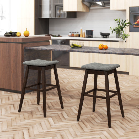 Swivel Bar Stools Set of 2 with Footrest and Rubber Wood Legs-Brown