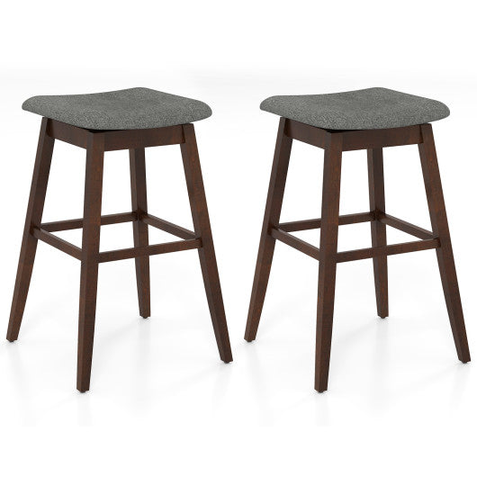 Swivel Bar Stools Set of 2 with Footrest and Rubber Wood Legs-Brown