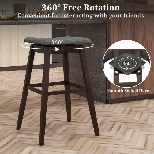 Swivel Bar Stools Set of 2 with Footrest and Rubber Wood Legs-Brown