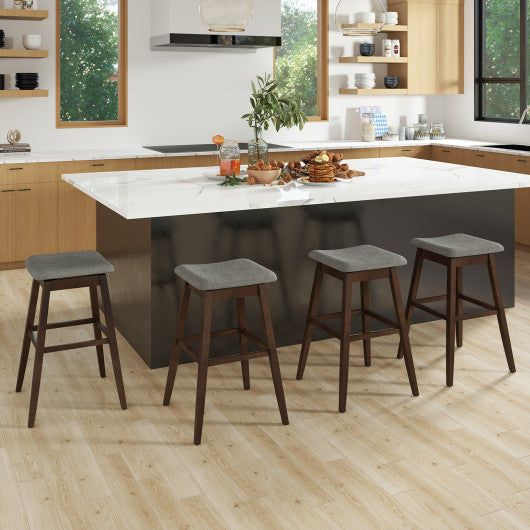 Swivel Bar Stools Set of 2 with Footrest and Rubber Wood Legs-Brown