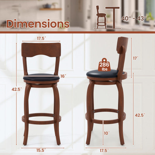 Swivel Bar Stools Set of 2 with Rubber Wood Frame and Upholstered Seat-29 Inch