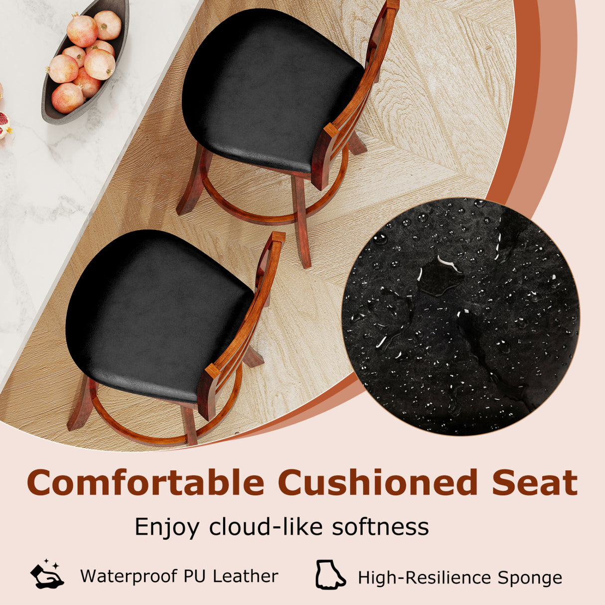 Swivel Barstools Set of 2 with Backrest and Footrest-24 Inches