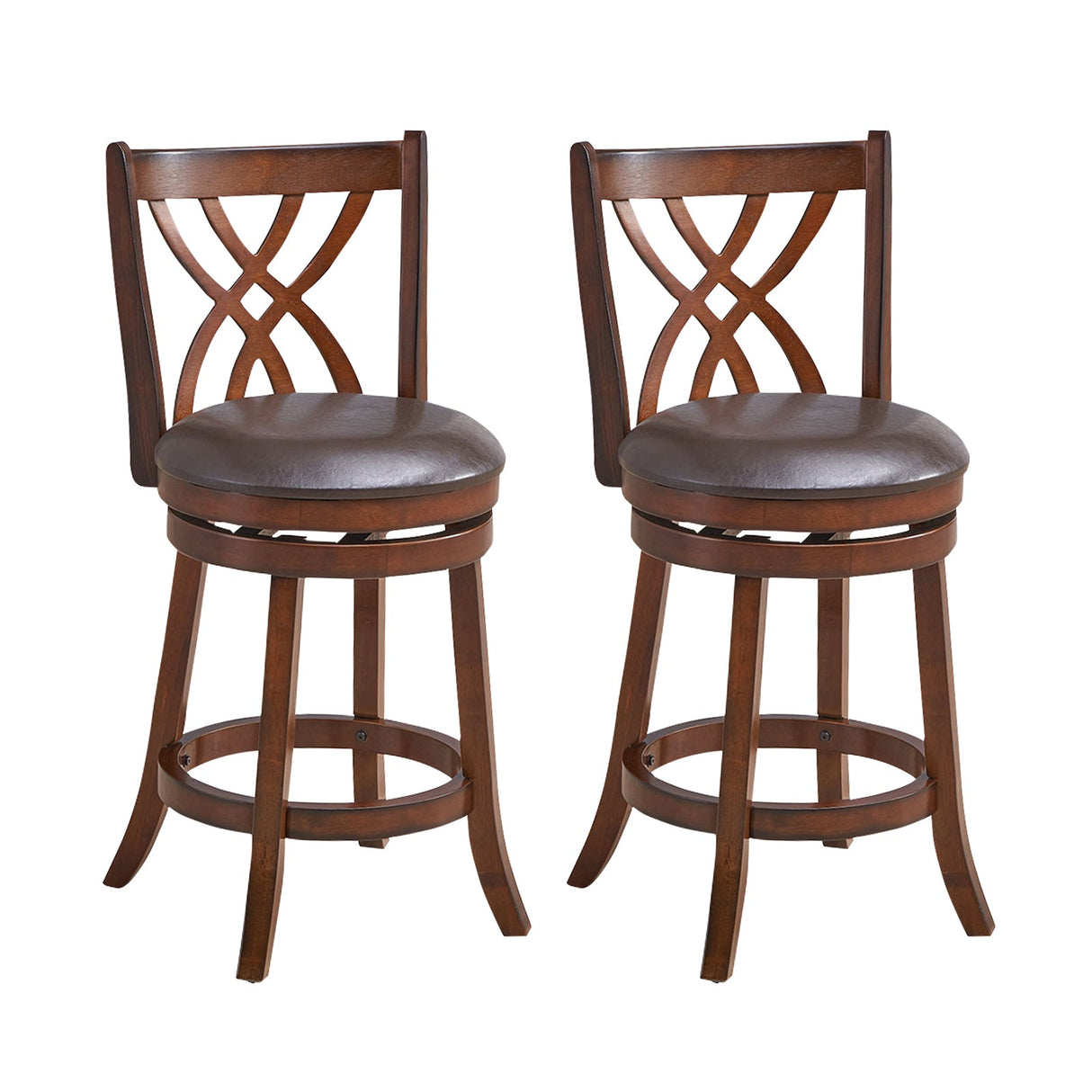 360° Swivel Counter Height Chairs with PU Leather Cushioned Seat and Footrests-26 inches