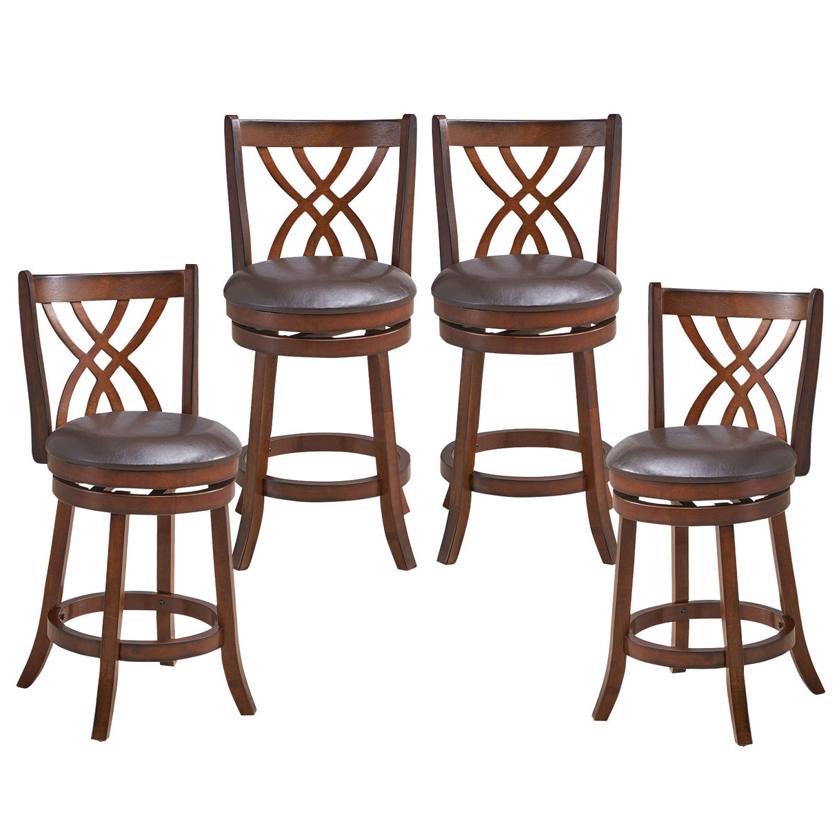 360° Swivel Counter Height Chairs with PU Leather Cushioned Seat and Footrests-26 inches