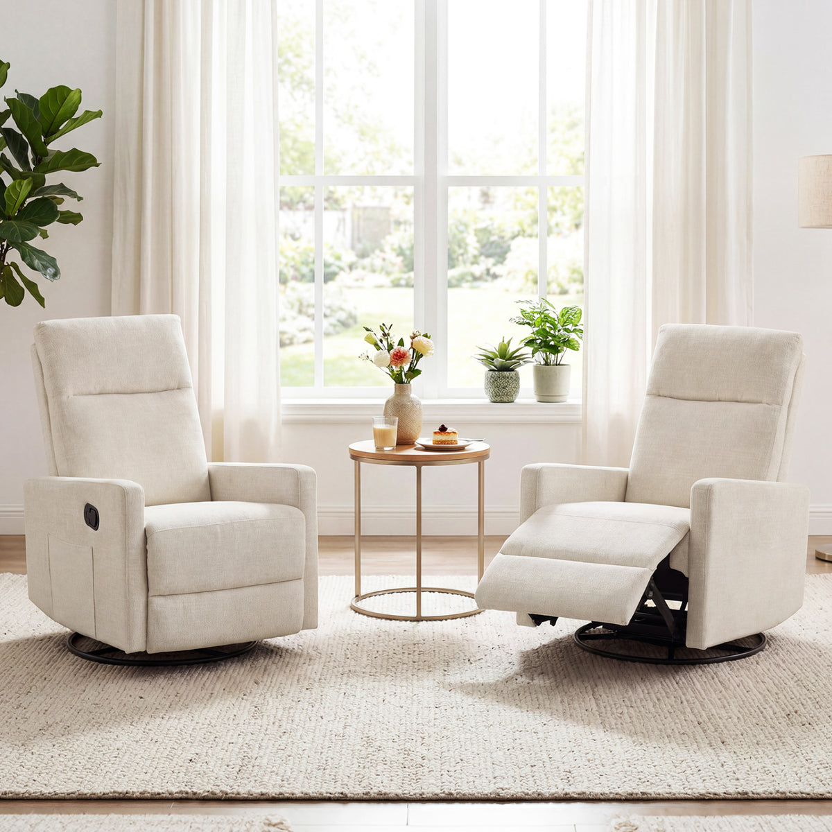Swivel Rocking Chair 360° Nursery Reclining Rocker Armchair with Cushioned Back-Beige