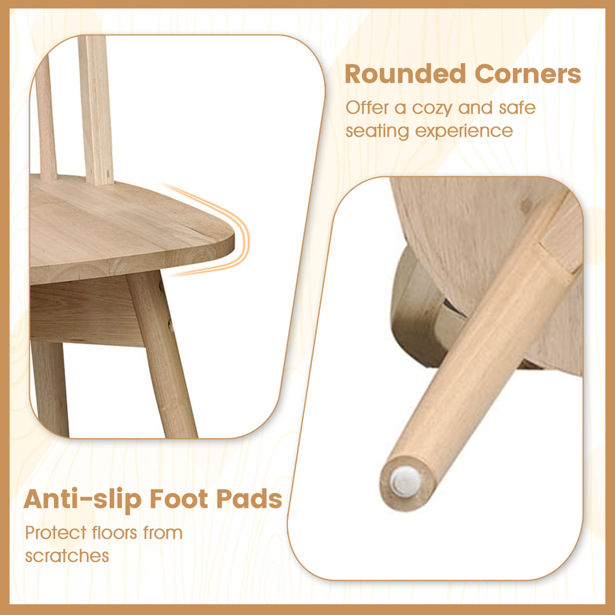 Swivel Windsor Dining Chairs Set of 4 with Solid Rubber Wood Frame-Natural