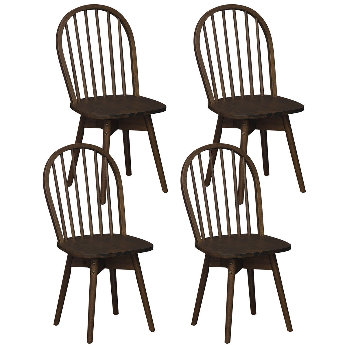 Swivel Windsor Dining Chairs Set of 4 with Solid Rubber Wood Frame-Walnut
