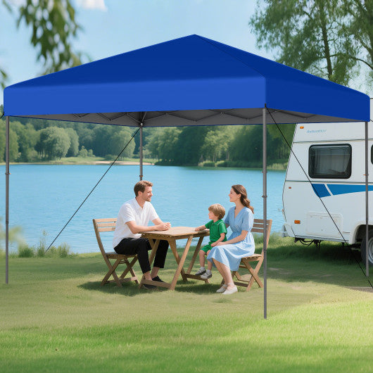 10 X 10 Feet Pop up Canopy Tent with Portable Carrying Bag and 8 Stakes-Blue