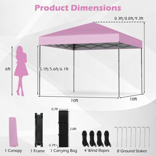 10 X 10 Feet Pop up Canopy Tent with Portable Carrying Bag and 8 Stakes-Pink