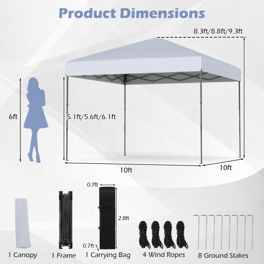10 X 10 Feet Pop up Canopy Tent with Portable Carrying Bag and 8 Stakes-White