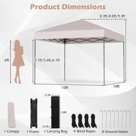 10 X 10 Feet Pop up Canopy Tent with Portable Carrying Bag and 8 Stakes-Yellow