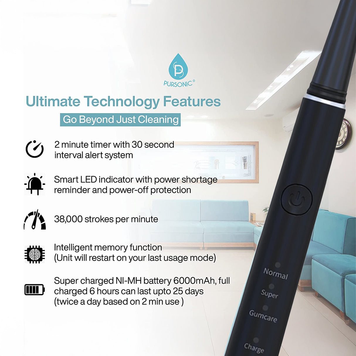 USB Rechargeable Electric toothbrush with 12 Brush Heads