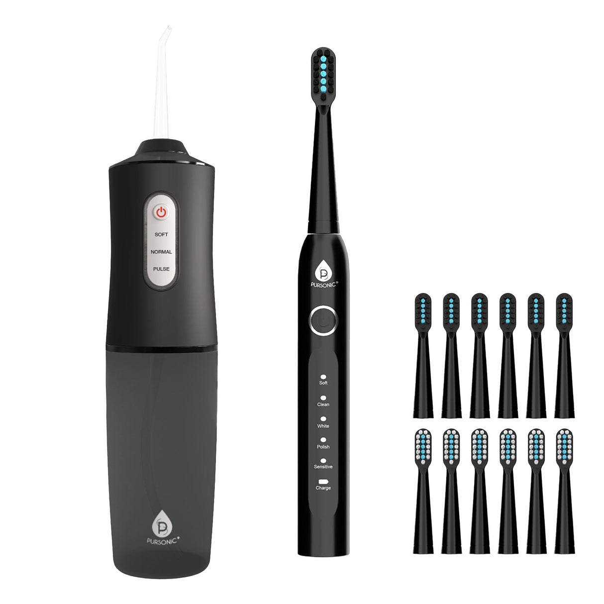 Pursonic Rechargeable Water Flosser & USB Electric Toothbrush with 12 Brush Heads – Advanced Oral Care Set by Pursonic