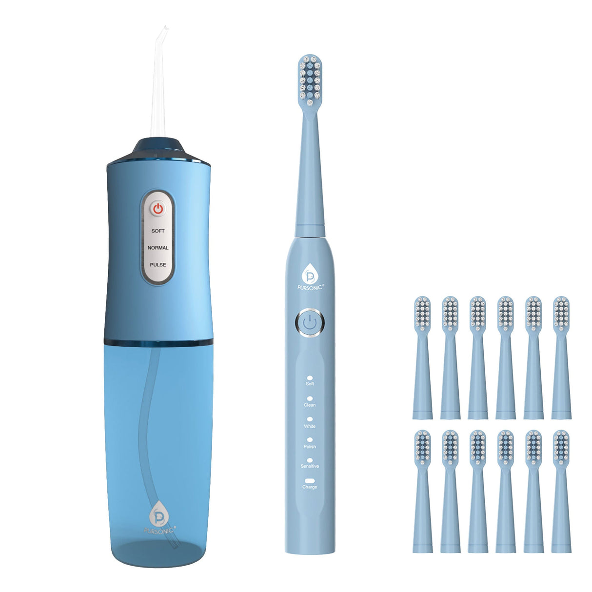 Pursonic Rechargeable Water Flosser & USB Electric Toothbrush with 12 Brush Heads – Advanced Oral Care Set