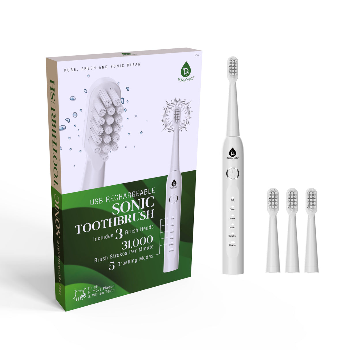 USB Rechargeable Electric Toothbrush - Advanced Cleaning for a Healthier Smile! by Pursonic