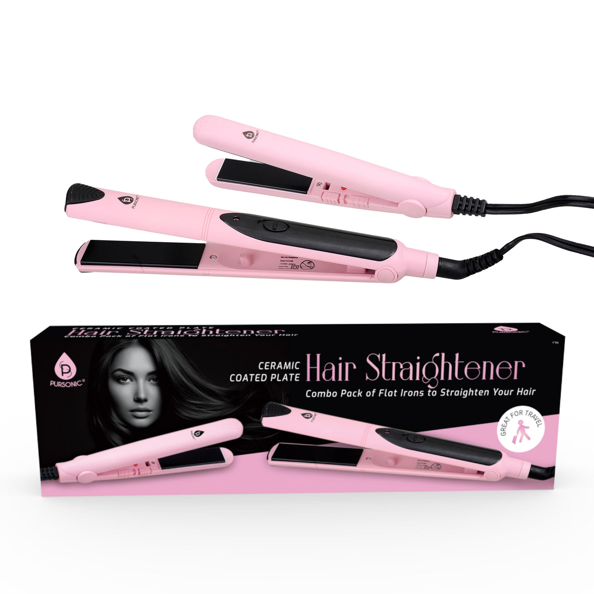 Professional Salon Quality Flat Iron Hair Straightener With A Free Travel Straightener by Pursonic