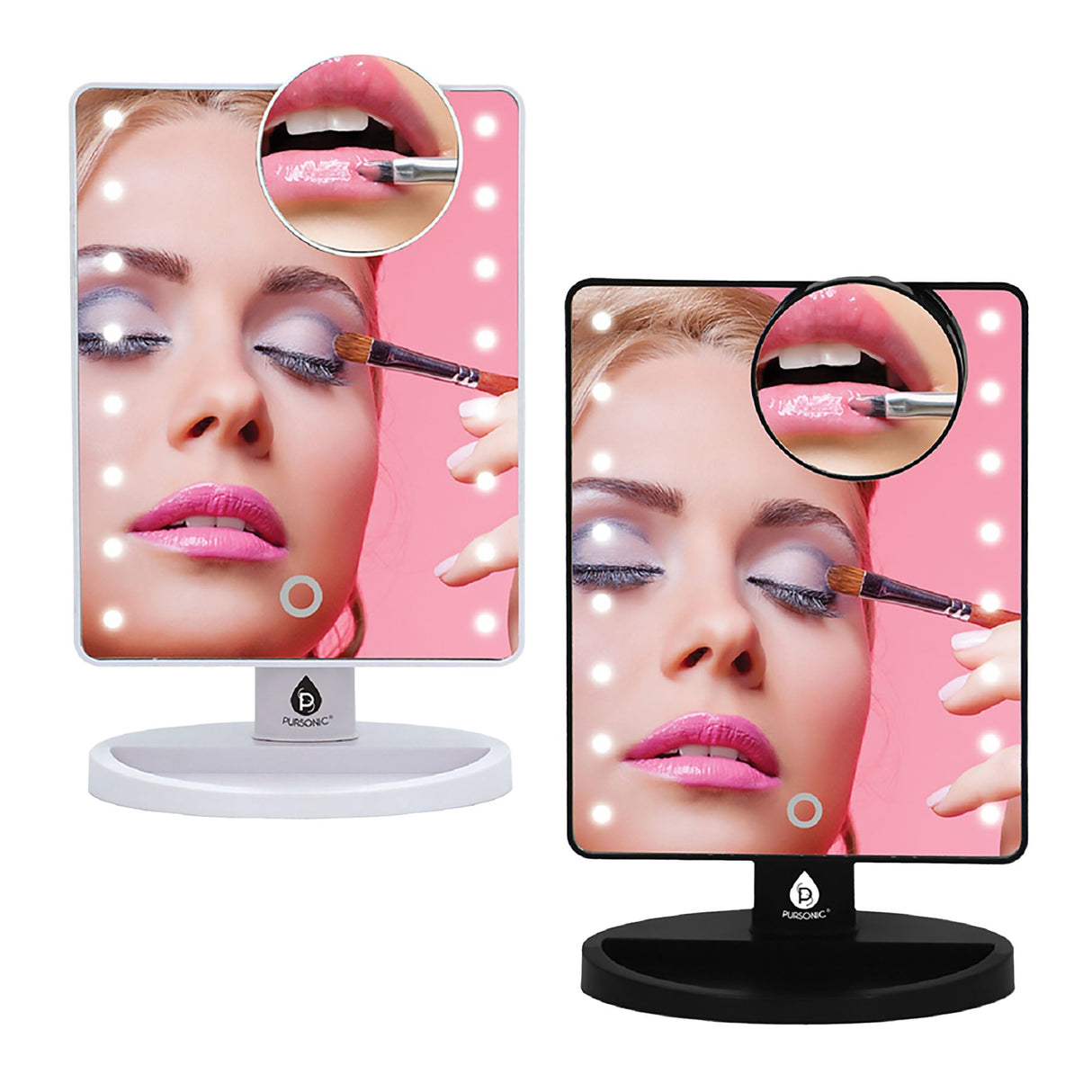 Him’s and Her’s Pursonic LED Lighted Vanity Makeup Mirror Bundle – Black & White Set with 5X Magnifying Mini Mirrors by Pursonic