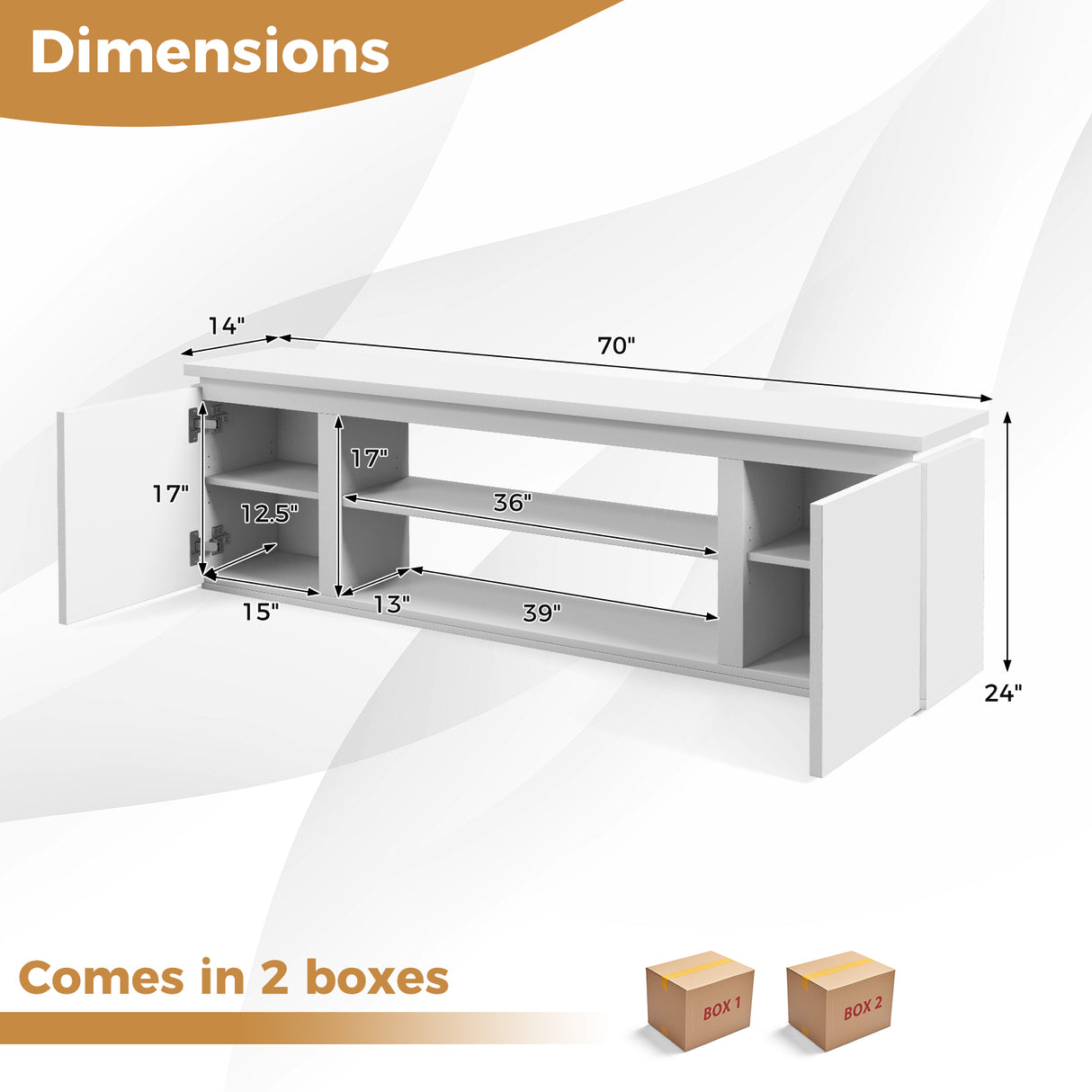 TV Cabinet with 3 Adjustable Shelves and Anti-Tipping Kits for TVs up to 80 Inch-White