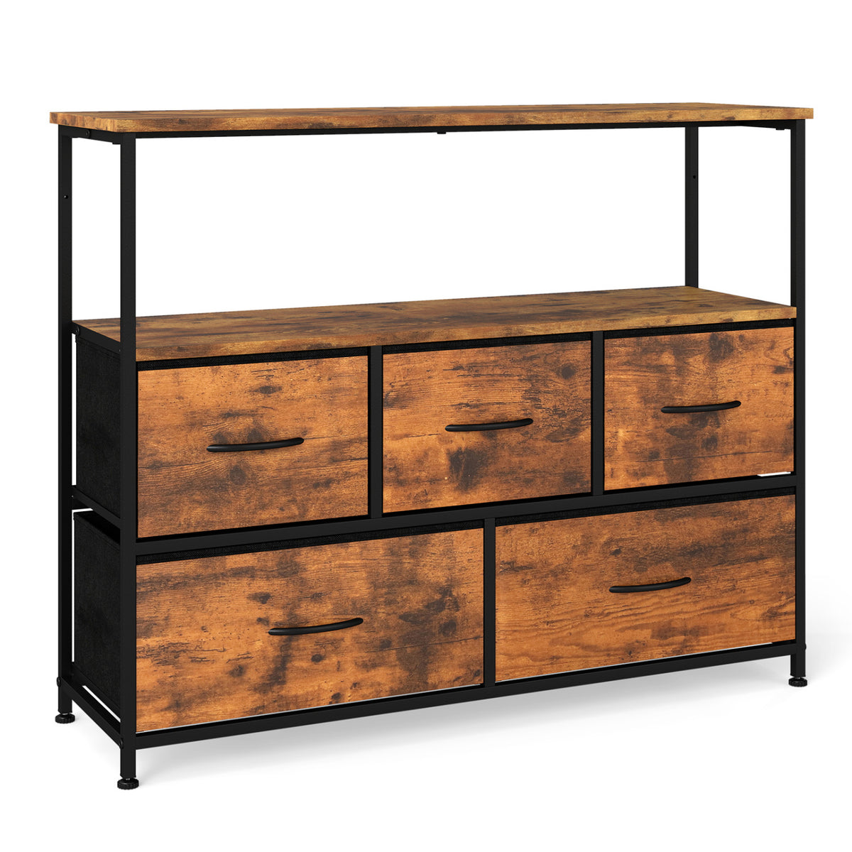 TV Stand Dresser for 45 Inch TV 5 Fabric Drawer Entertainment Center-Brown