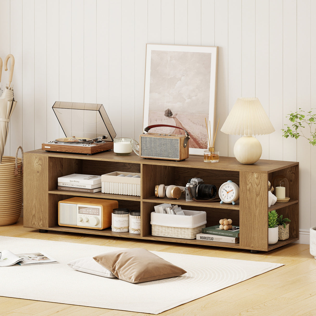 TV Stand Modern Wood Storage Console Entertainment Center-Natural