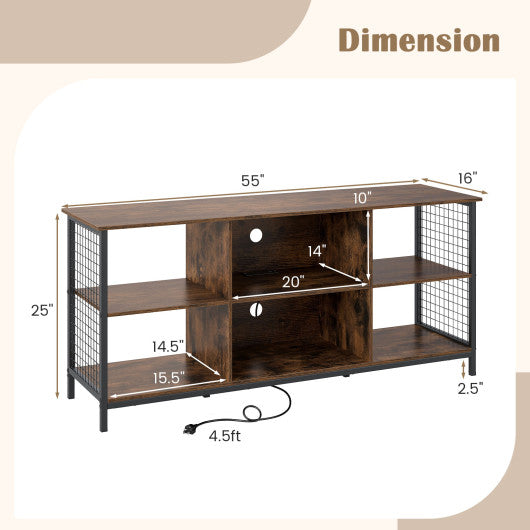 TV Stand for 65 Inch TVs-Rustic Brown and Black