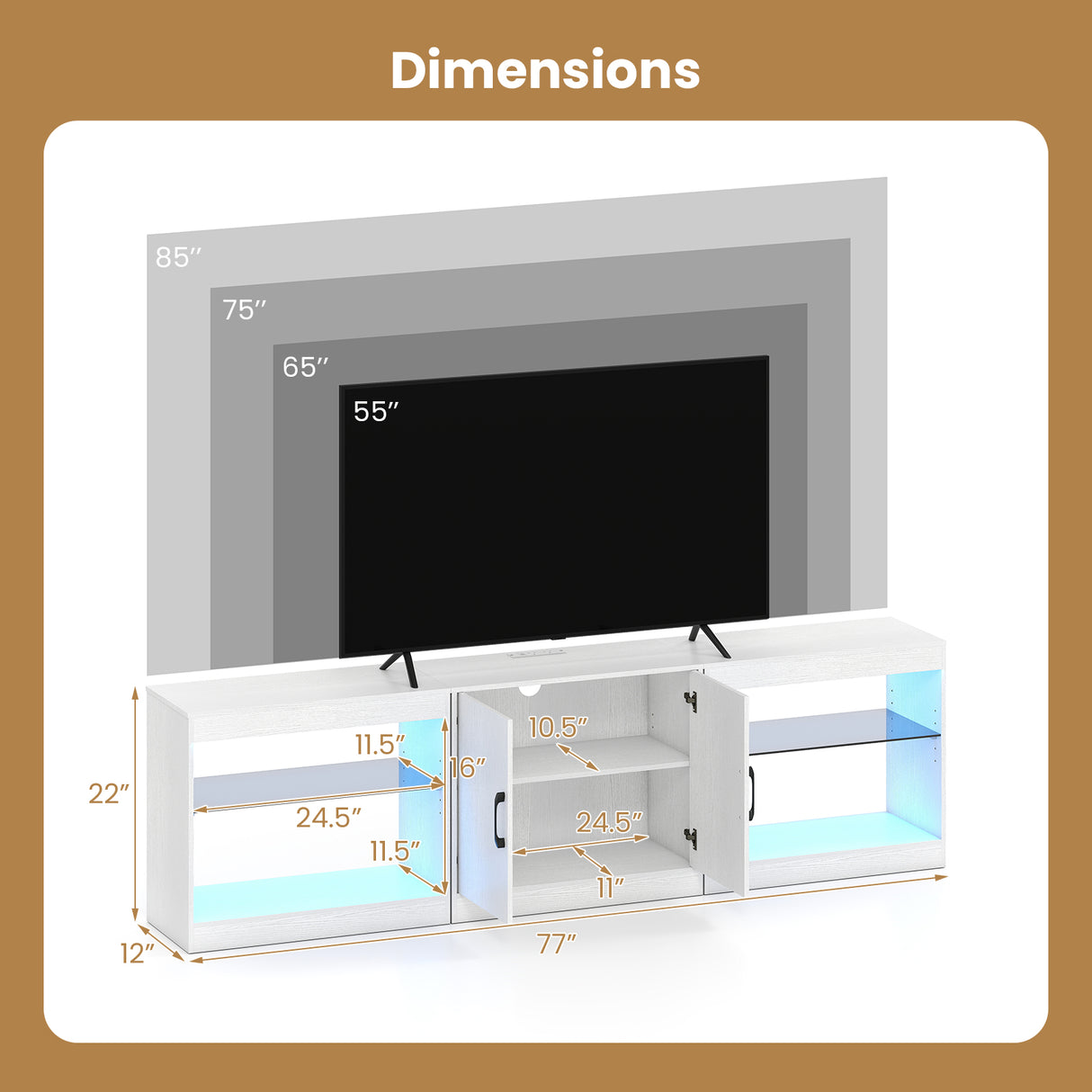 TV Stand for TVs up to 85 Inches LED Entertainment Center with Power Outlets-White