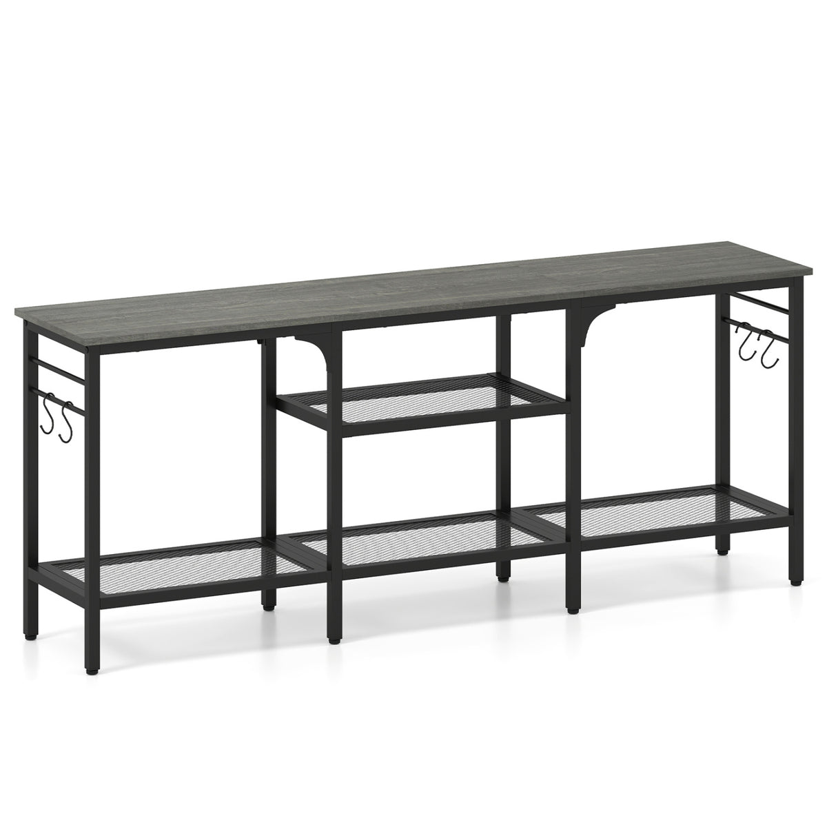 TV Stand for TVs up to 65 Inch with 3-Tier Open Shelves and 4 Hooks-Oak & Black