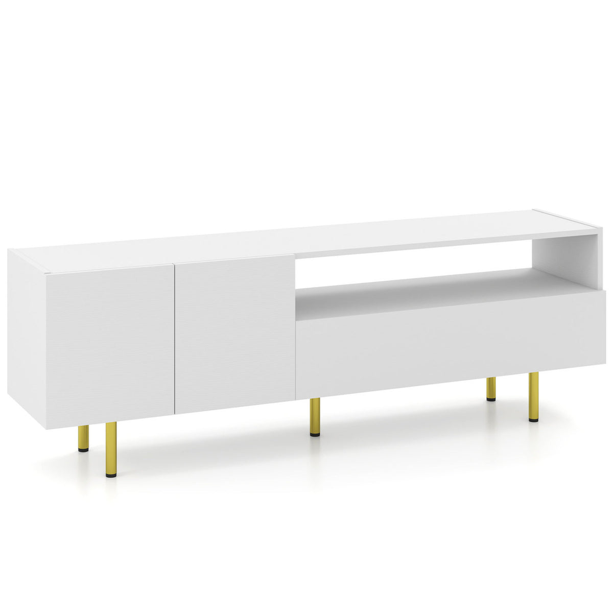 TV Stand for TVs up to 70" with Storage Cabinet and Raised Metal Legs-White