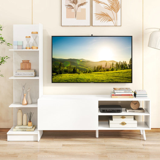 TV Stand for TVs up to 50 Inches Entertainment Center Modern Mid Century TV Cabinet-White