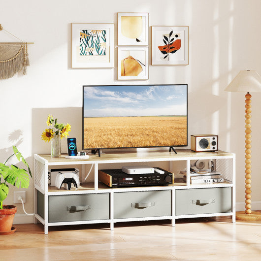 TV Stand for TVs up to 65 Inches with Power Outlets USB Charging-Natural