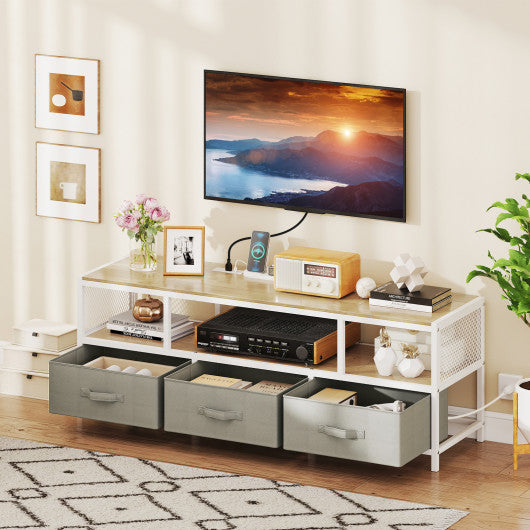 TV Stand for TVs up to 65 Inches with Power Outlets USB Charging-Natural