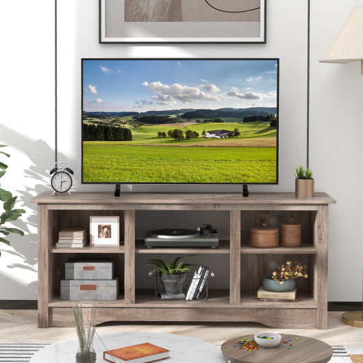 TV Stand for up to 65" Flat Screen TVs with Adjustable Shelves for 18" Electric Fireplace (Not Included)-Gray