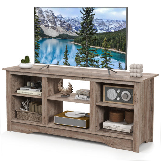 TV Stand for up to 65" Flat Screen TVs with Adjustable Shelves for 18" Electric Fireplace (Not Included)-Gray