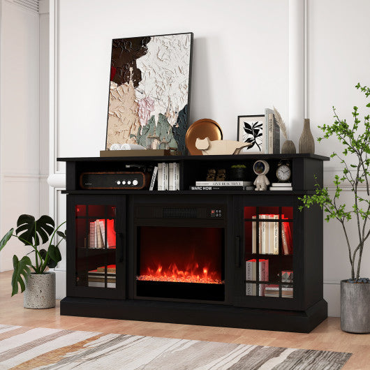 TV Stand with Electric Fireplace LED Lights and Remote Controls for TVs Up to 40 Inch-Black