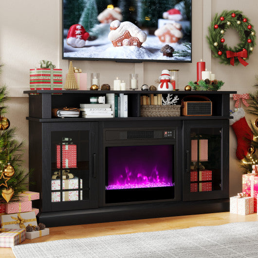 TV Stand with Electric Fireplace LED Lights and Remote Controls for TVs Up to 40 Inch-Black