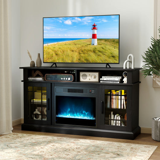 TV Stand with Electric Fireplace LED Lights and Remote Controls for TVs Up to 40 Inch-Black