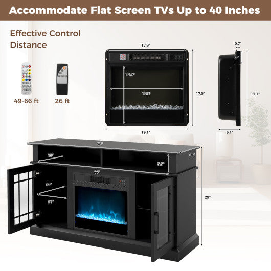 TV Stand with Electric Fireplace LED Lights and Remote Controls for TVs Up to 40 Inch-Black