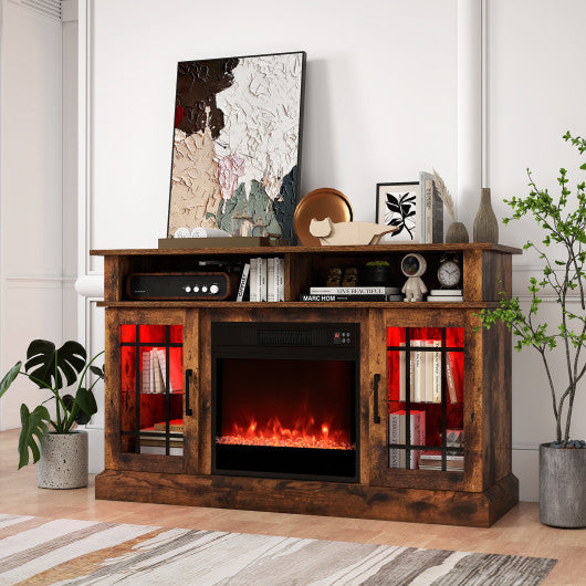 TV Stand with Electric Fireplace LED Lights and Remote Controls for TVs Up to 40 Inch-Rustic Brown