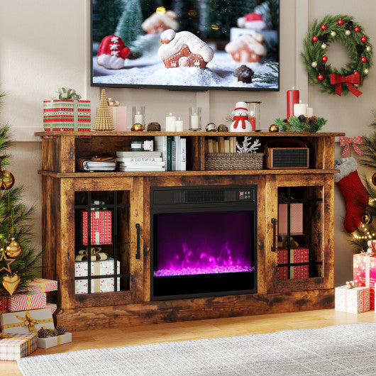 TV Stand with Electric Fireplace LED Lights and Remote Controls for TVs Up to 40 Inch-Rustic Brown