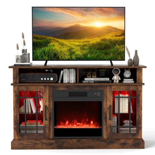 TV Stand with Electric Fireplace LED Lights and Remote Controls for TVs Up to 40 Inch-Rustic Brown