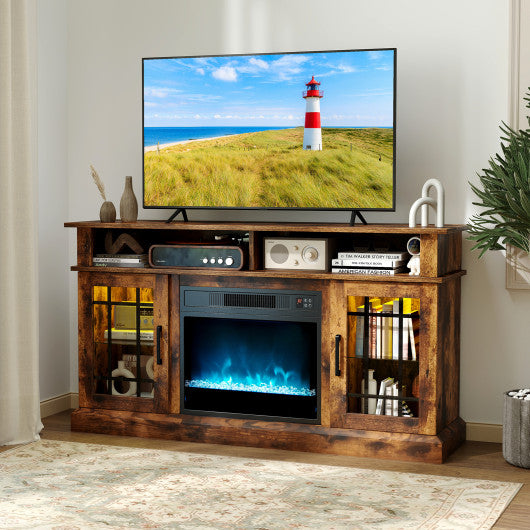 TV Stand with Electric Fireplace LED Lights and Remote Controls for TVs Up to 40 Inch-Rustic Brown