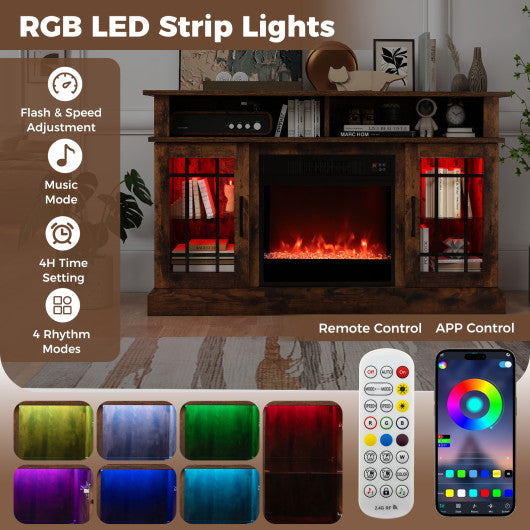TV Stand with Electric Fireplace LED Lights and Remote Controls for TVs Up to 40 Inch-Rustic Brown